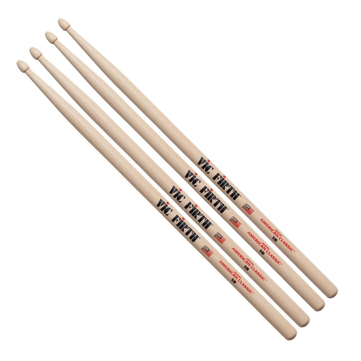 Vic Firth 5B Hickory Drumsticks 2 Pair Value Bundle