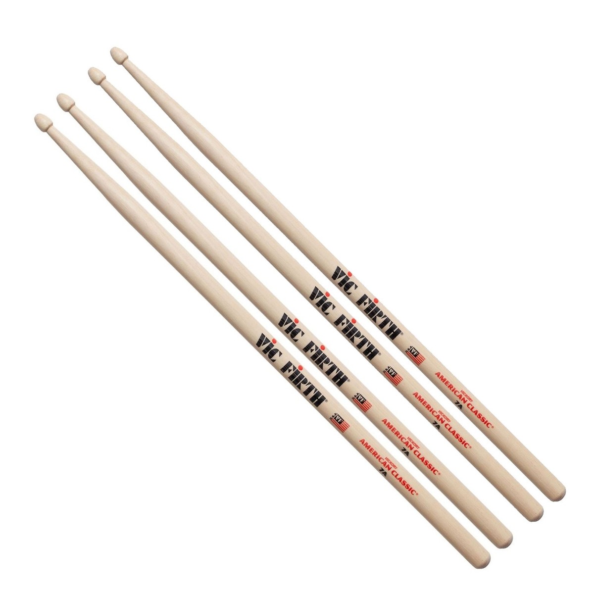 Vic Firth 7A Hickory Drumsticks 2 Pair Value Bundle
