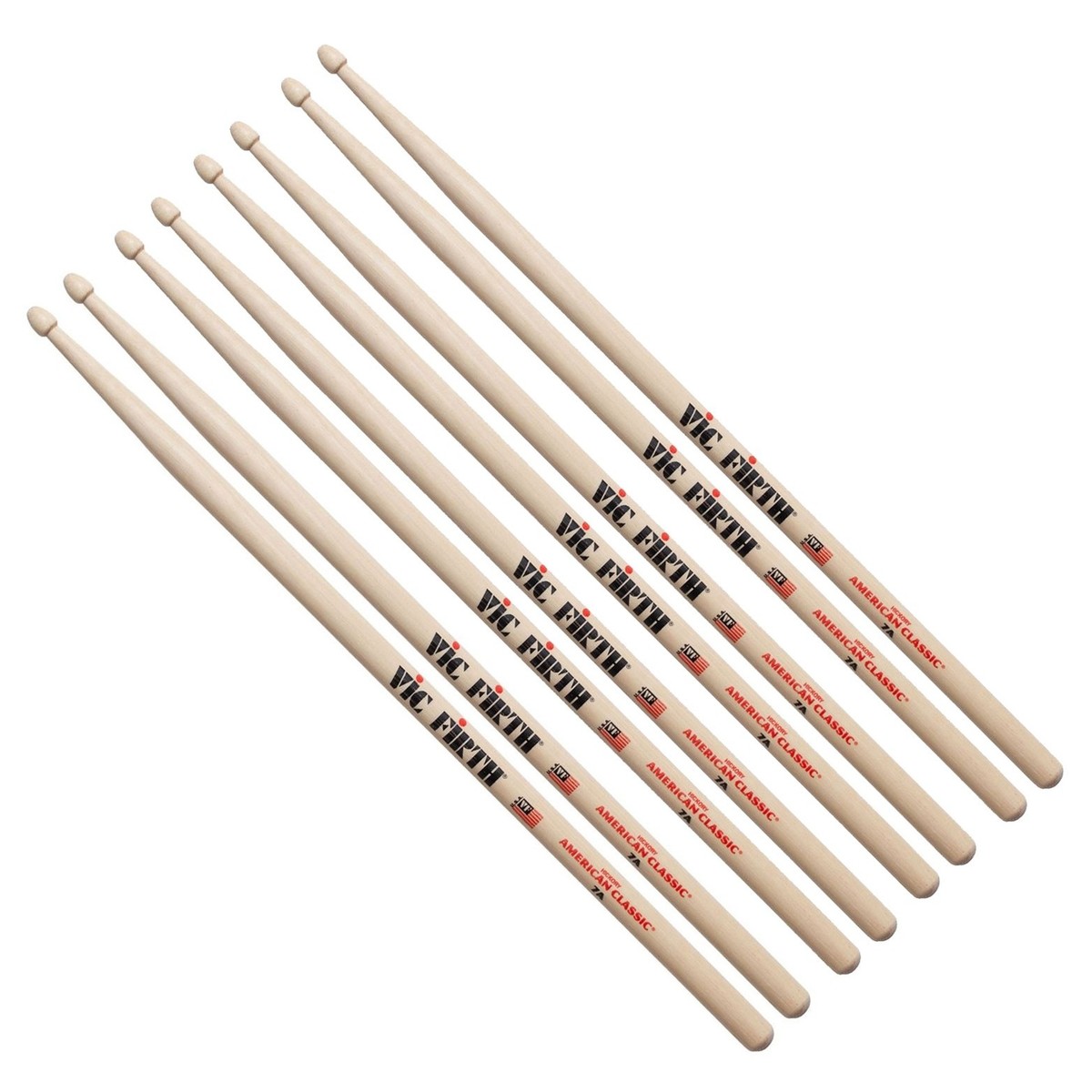 Vic Firth 7A Hickory Drumsticks 4 Pair Value Bundle