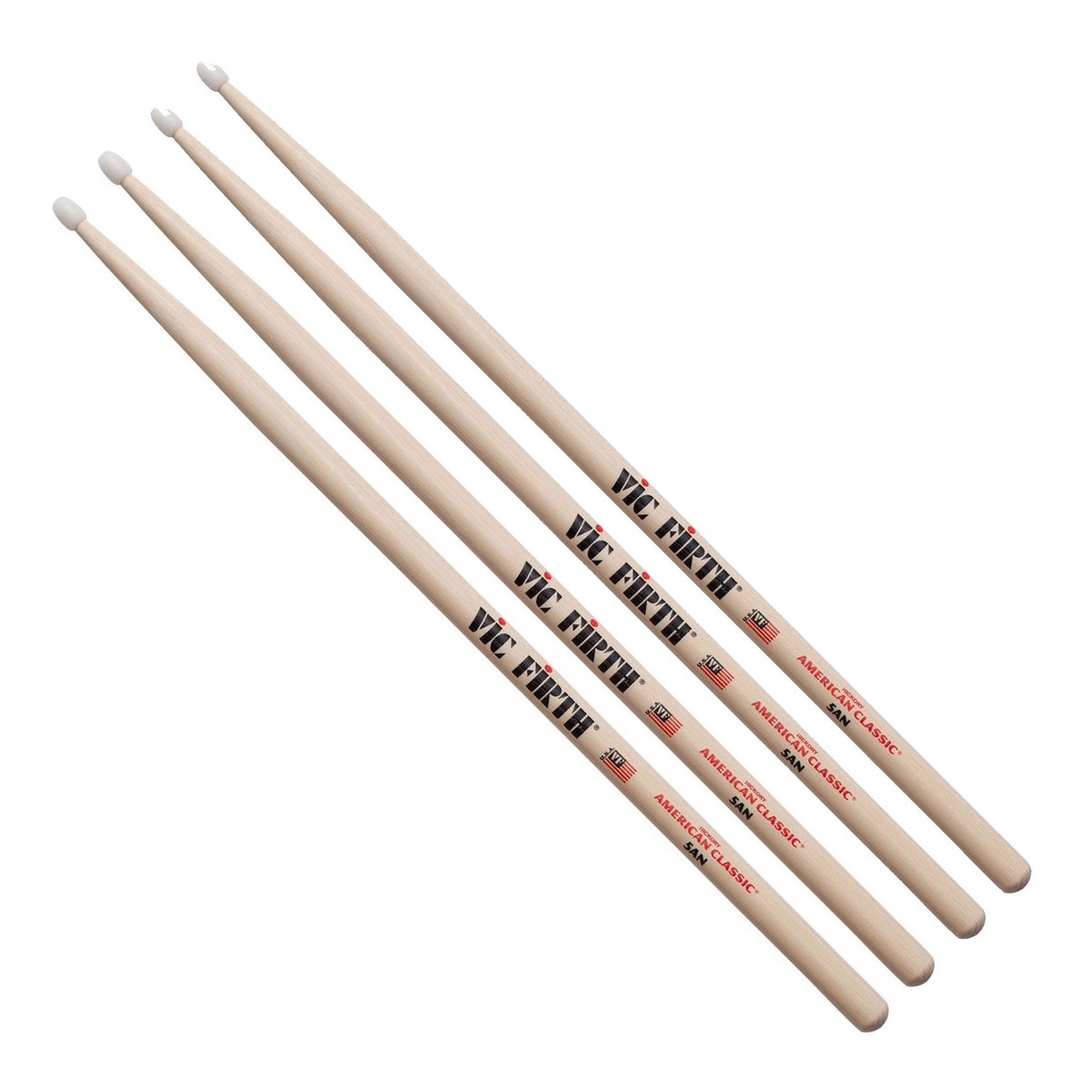 Vic Firth 5AN Nylon Tip Hickory Drumsticks 2 Pair Value Bundle