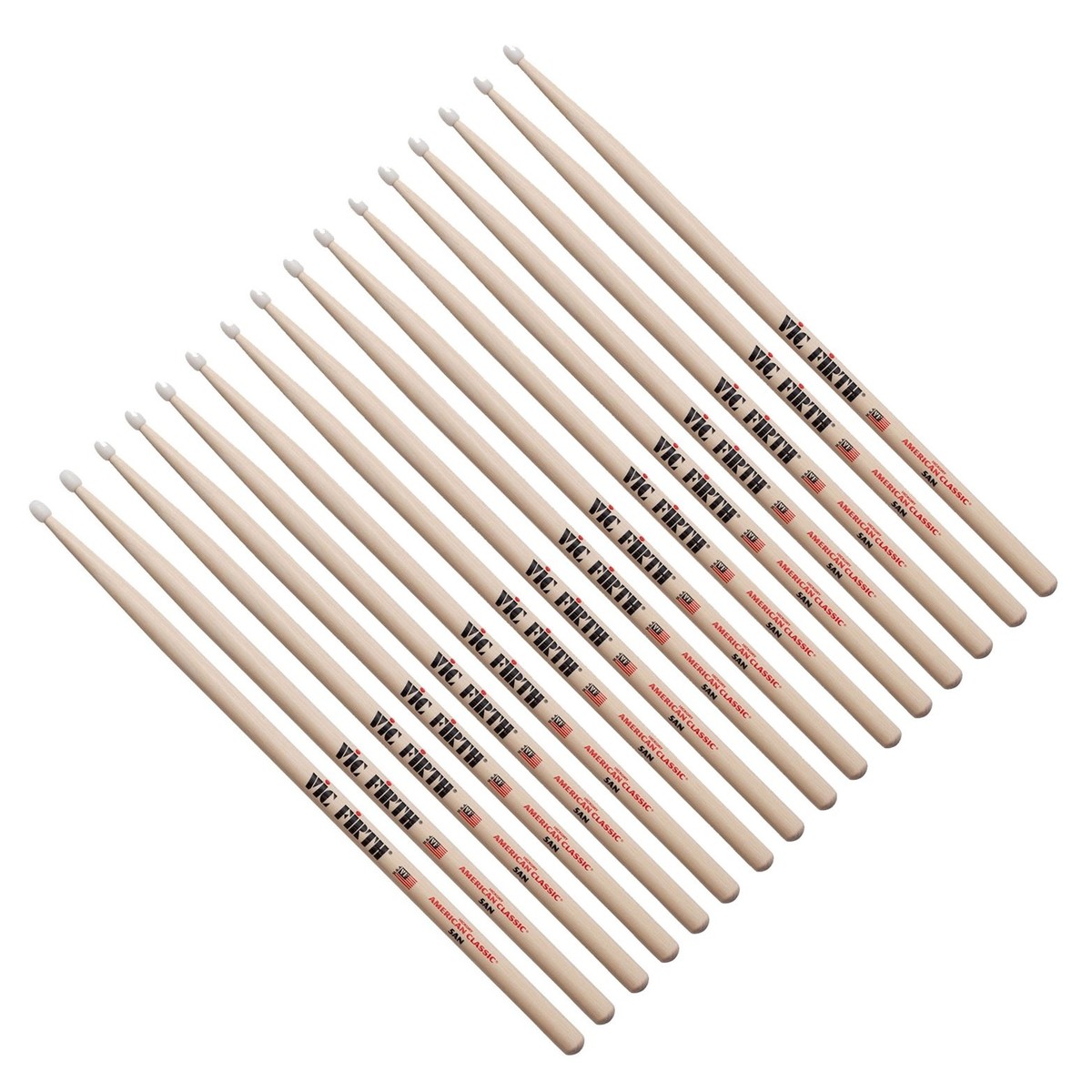 Vic Firth 5AN Nylon Tip Hickory Drumsticks 8 Pair Value Bundle