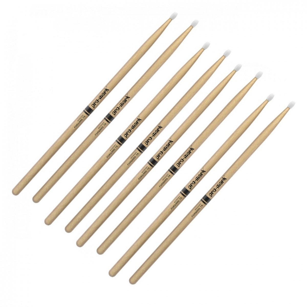 Promark Classic Forward Hickory 7A Nylon Tip 4 Pair Value Bundle