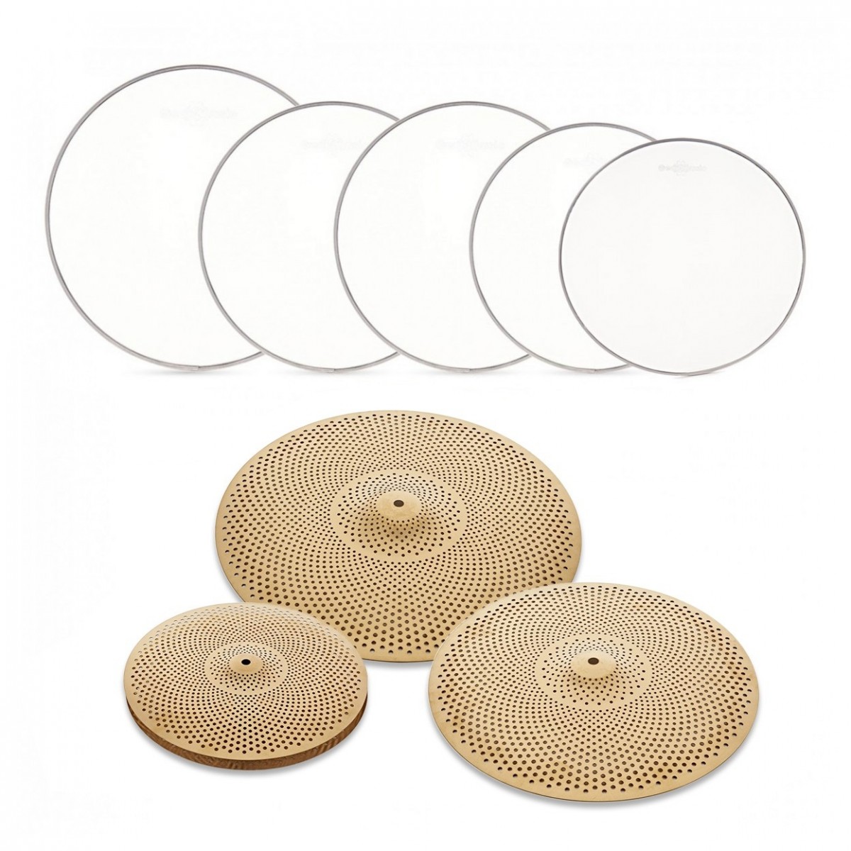 5pc Low Volume Cymbal and Mesh Head Rock Pack by Gear4music Gold