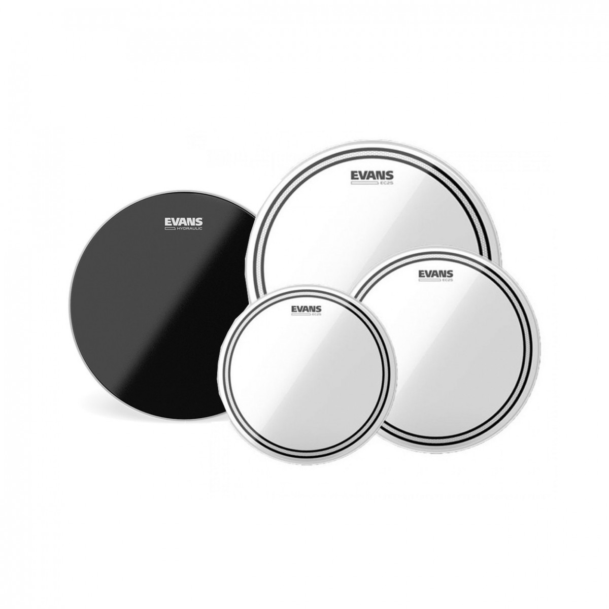 Evans EC2 Clear Tom Pack 10" 12" 14 & Hydraulic Black Snare 14"