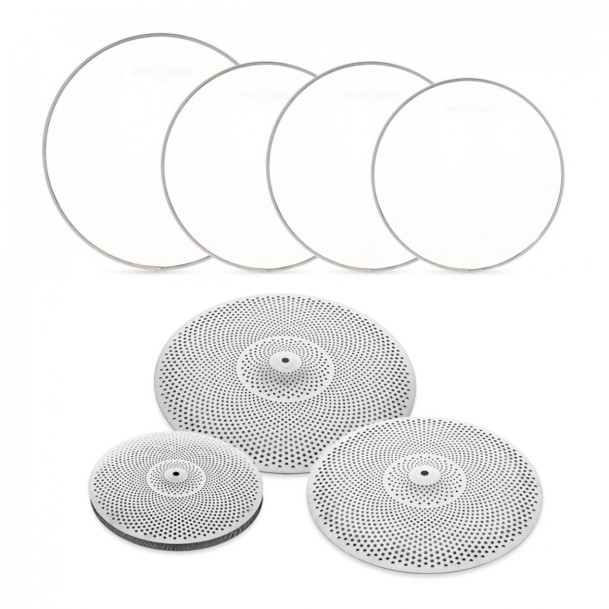 4pc Low Volume Cymbal and Mesh Head Fusion Pack by Gear4music Silver