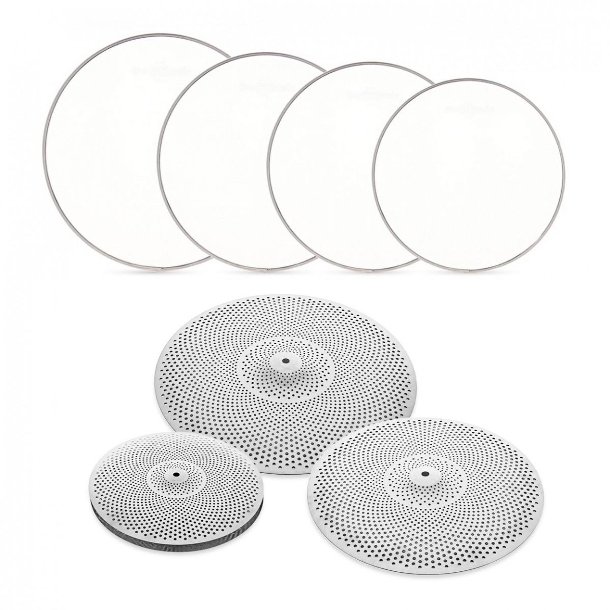 4pc Low Volume Cymbal and Mesh Head Rock Pack by Gear4music Silver