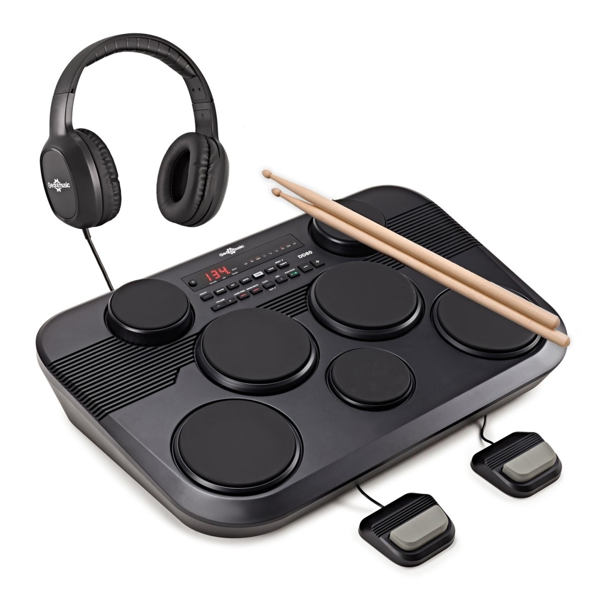 DD80 Portable Electric Drum Pad by Gear4music Headphones Pack