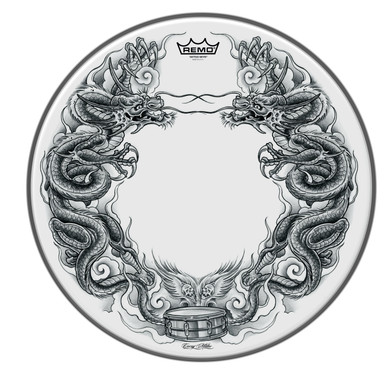 Remo 14" Snare Batter - Tattoo Skyn Black Dragon Graphic on Suede Film