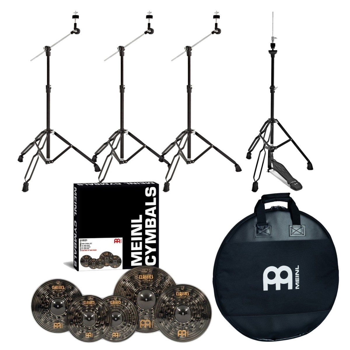 Meinl Classics Custom Dark Cymbal Box Set Stands & Bag with Free 18 Crash