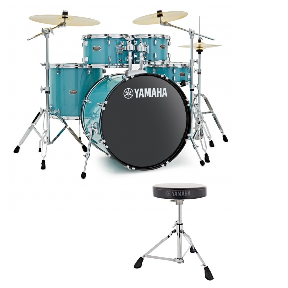 Yamaha Rydeen 22" Drum Kit with Paiste Cymbals & DS550U Drum Throne Turquoise Glitter