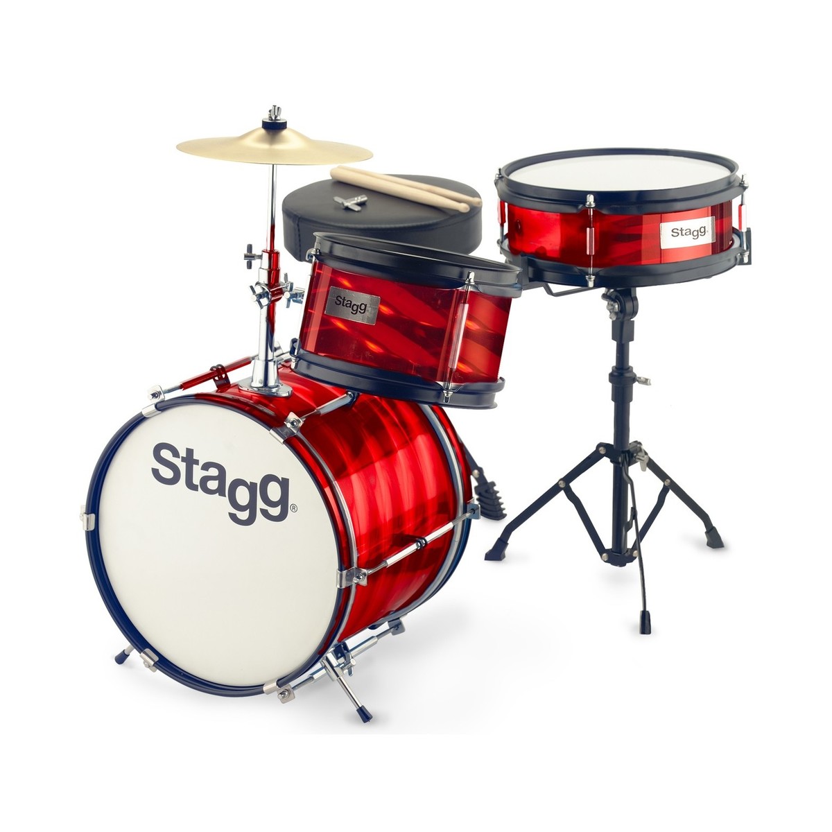 Stagg 3pc 12 Junior Drum Kit with Hardware and Throne Red