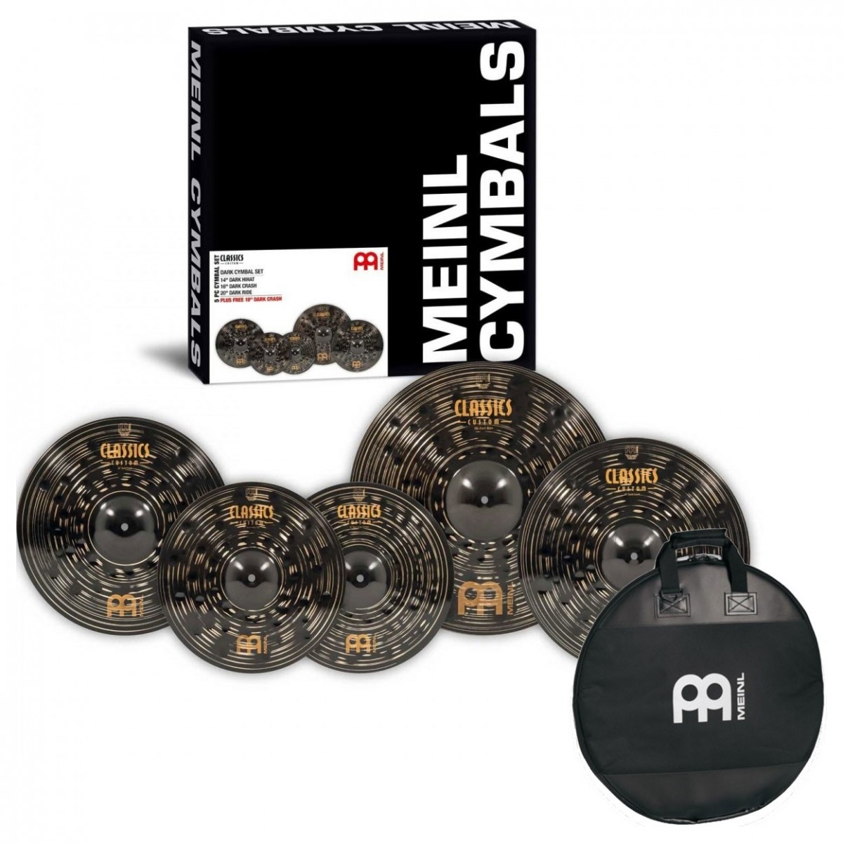 Meinl Classics Custom Dark Cymbal Box Set & Bag with Free 18 Crash