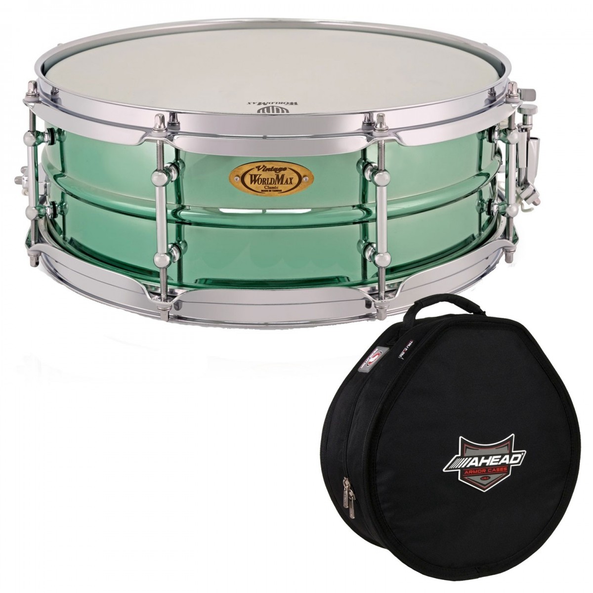 WorldMax 14 x 5 Jade Tiger Steel Snare Drum & Ahead Armor Case