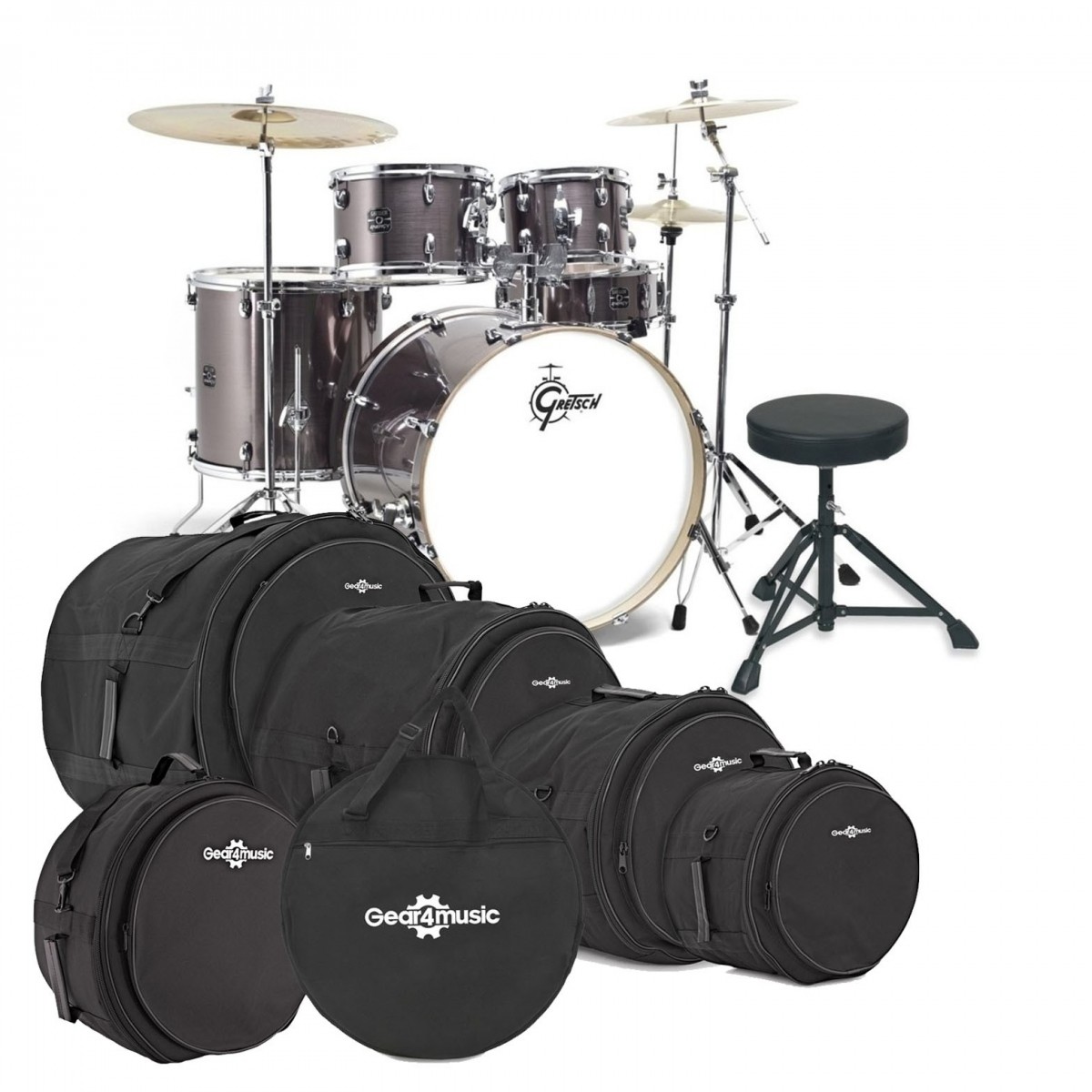 Gretsch Energy 22" Drum Kit w/Hardware Cymbals & Bags Grey Steel