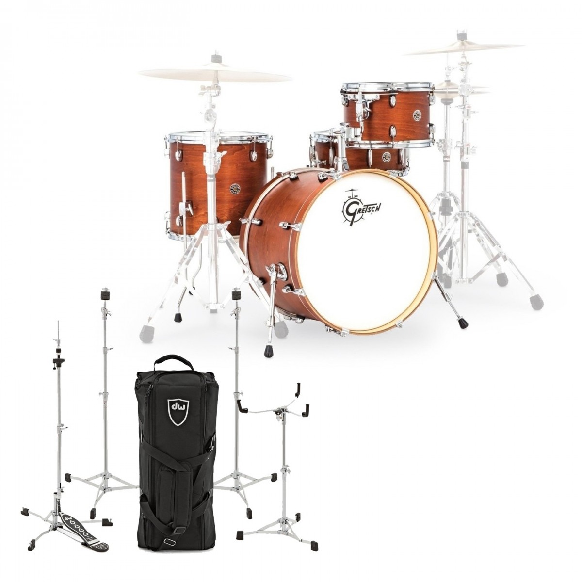 Gretsch Catalina 20 4pc & DW 6000 Hardware Satin Walnut Glaze