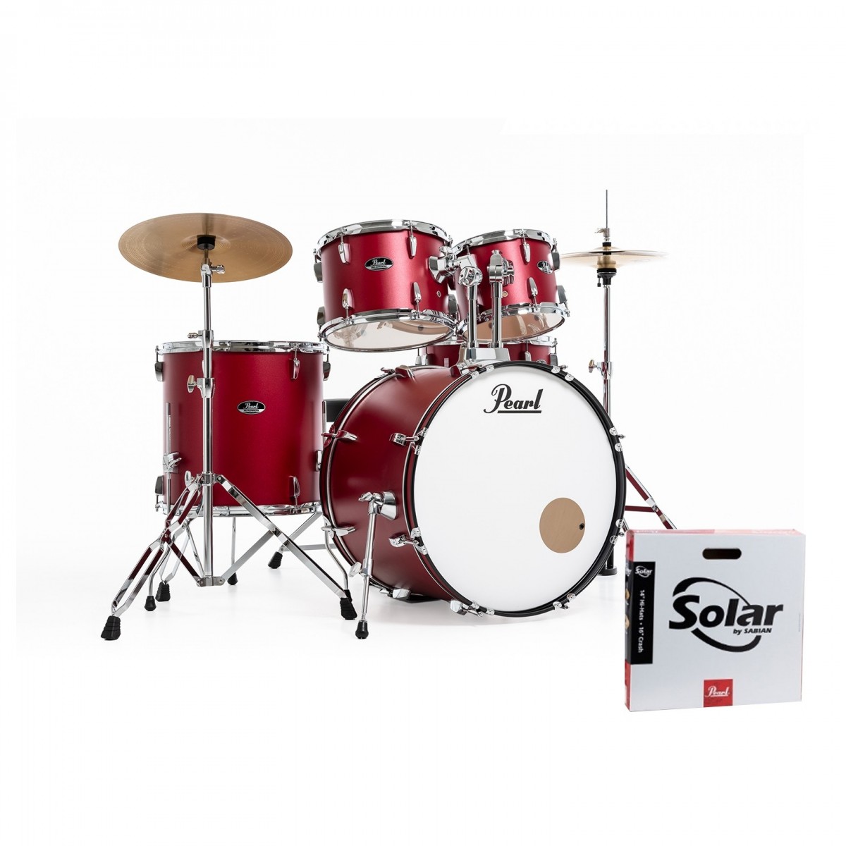 Pearl Roadshow 5pc Fusion Drum Kit w/Sabian Cymbals Matte Red