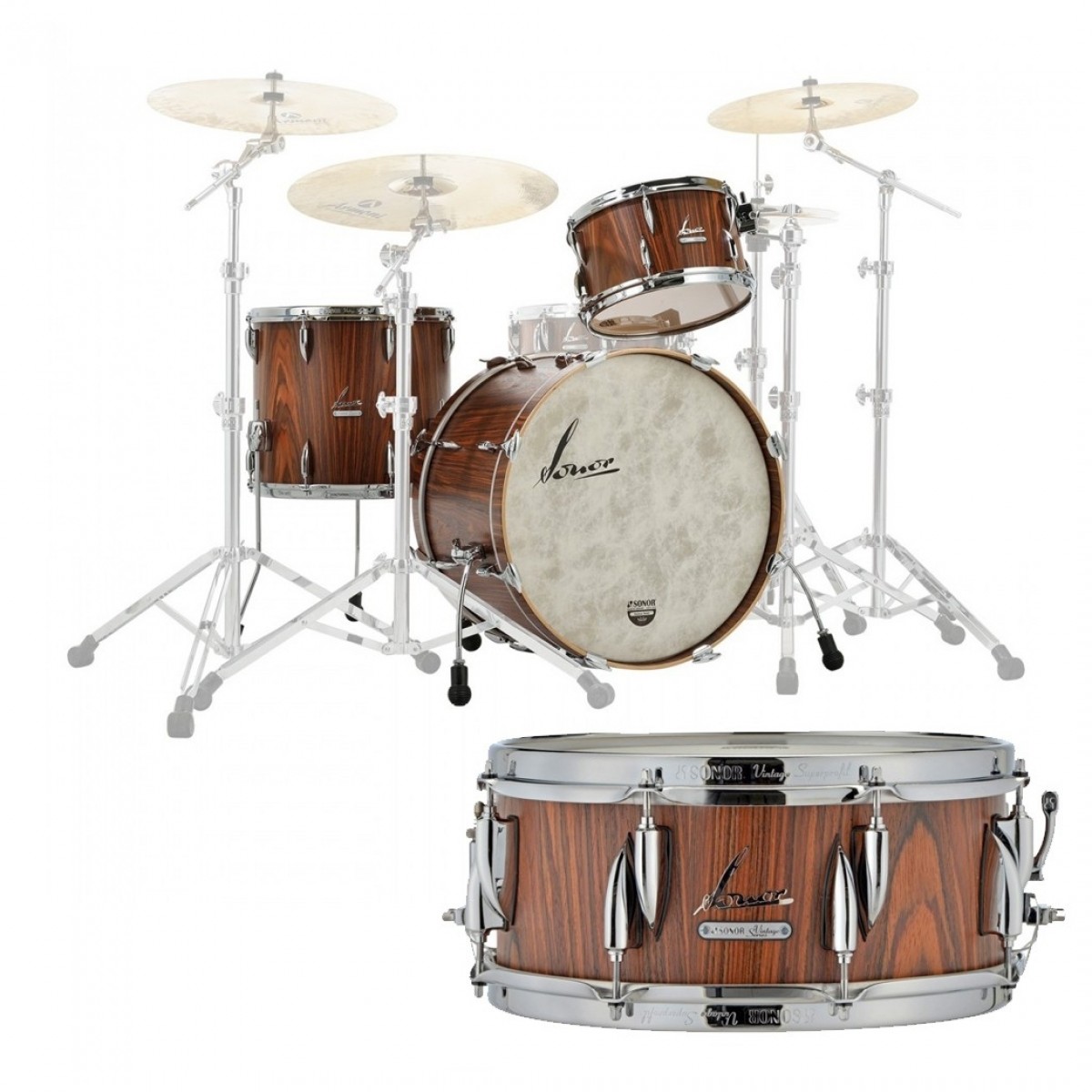Sonor Vintage 20 3pc Shell Pack w/Free Snare Rosewood Semi Gloss