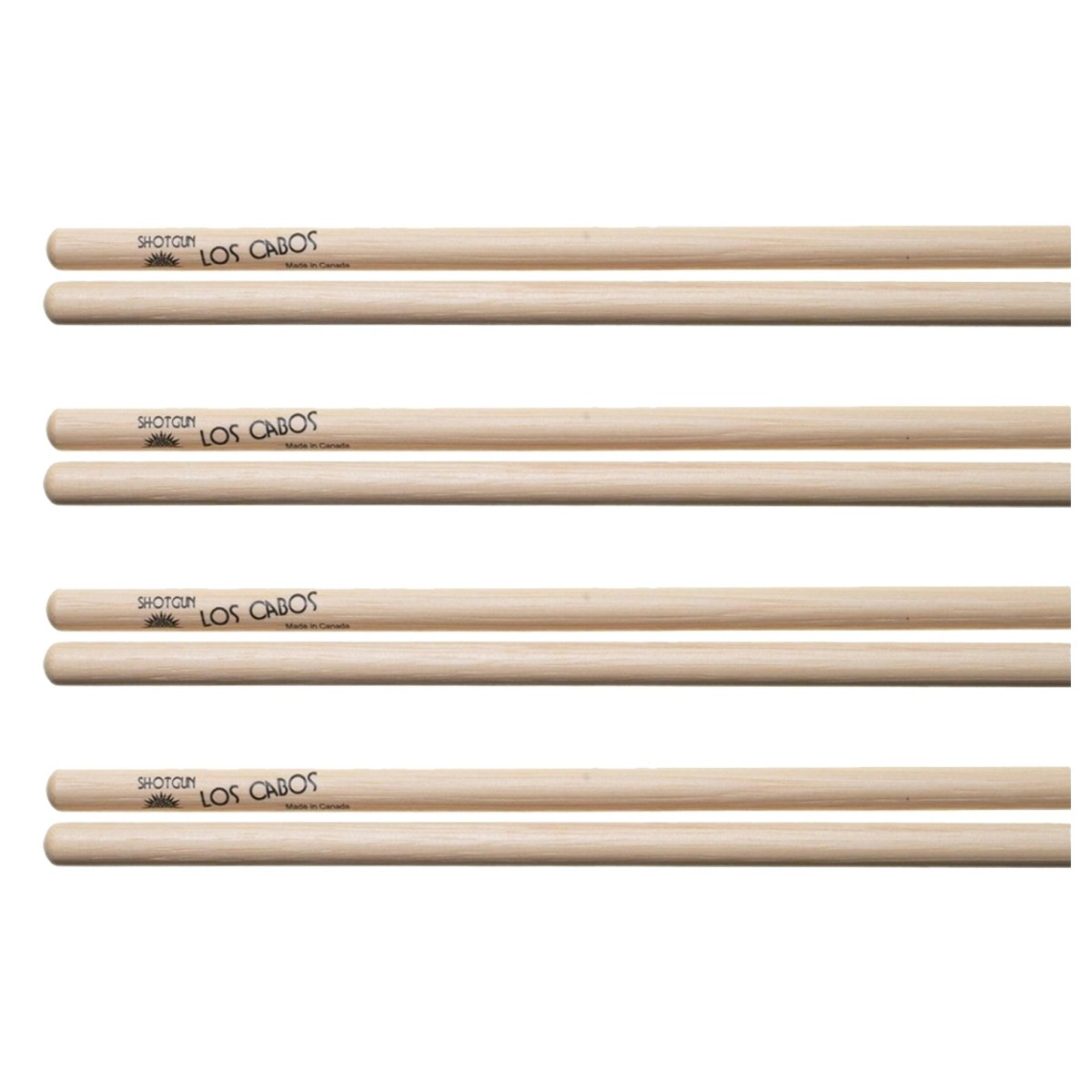 Los Cabos Shotgun Hickory Wood Tip Drumsticks 4 Pair Pack