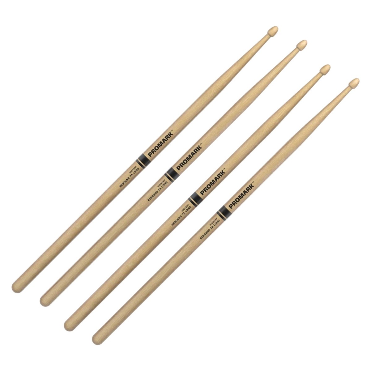 Promark Rebound 7A Long Hickory Drumsticks Acorn Wood Tip 2 Pair Value Bundle
