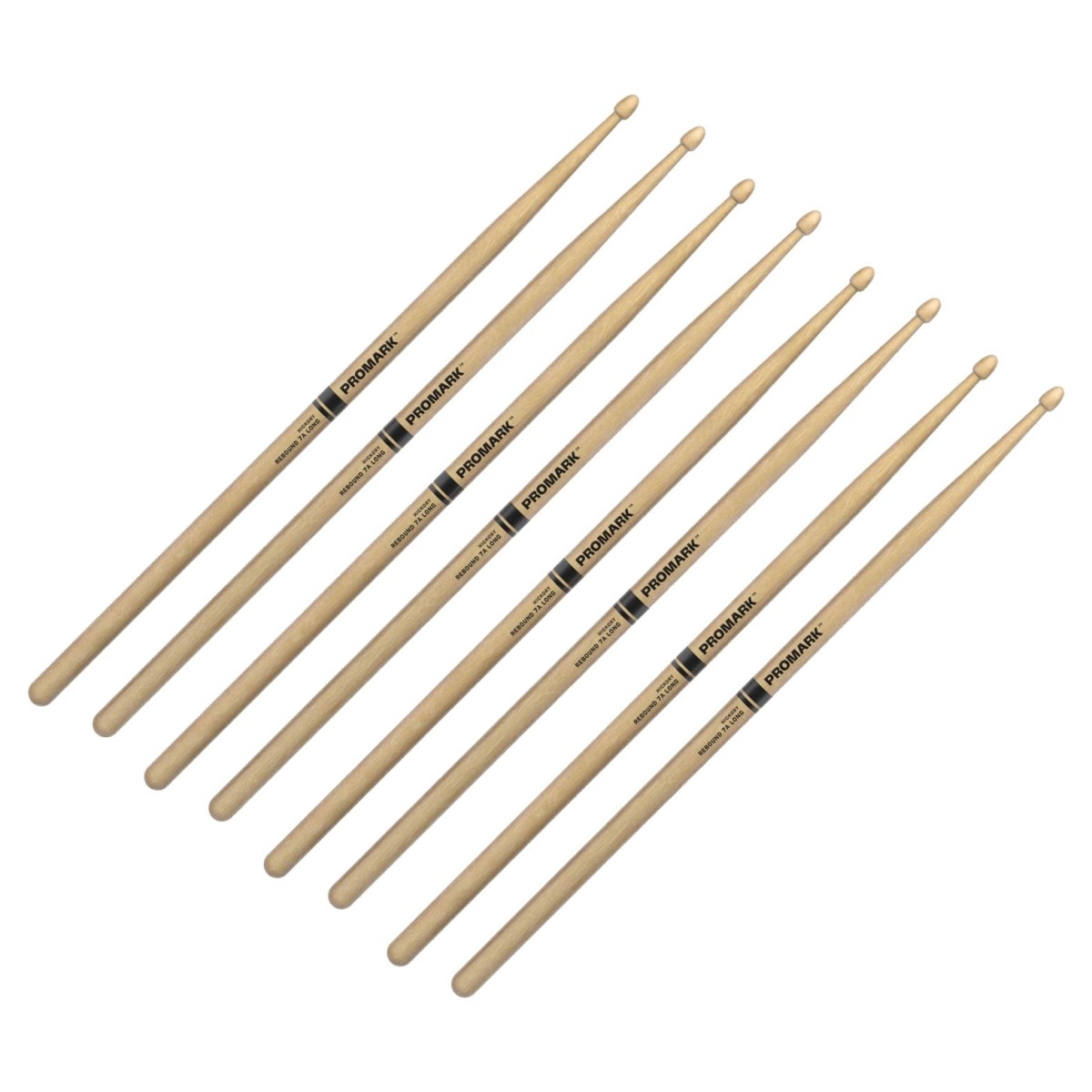 Promark Rebound 7A Long Hickory Drumsticks Acorn Wood Tip 4 Pair Value Bundle