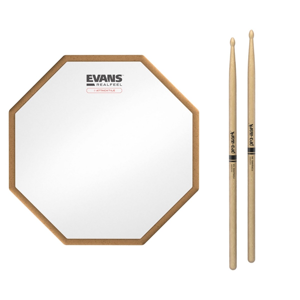 RealFeel Evans Attacktile Mountable Drum Pad & Promark 5A Hickory Sticks 10 Inch
