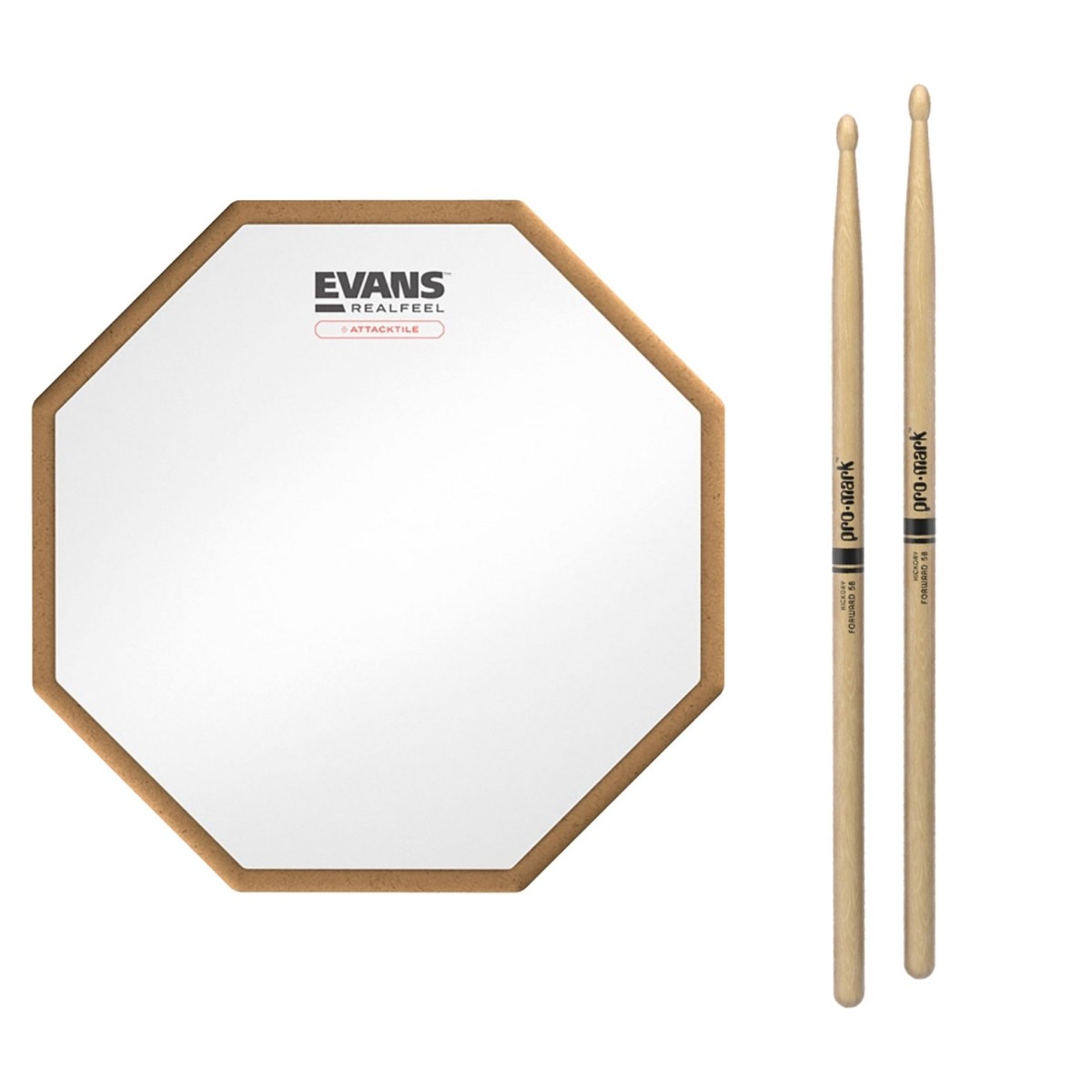 RealFeel Evans Attacktile Mountable Drum Pad & Promark 5B Hickory Sticks 10 Inch