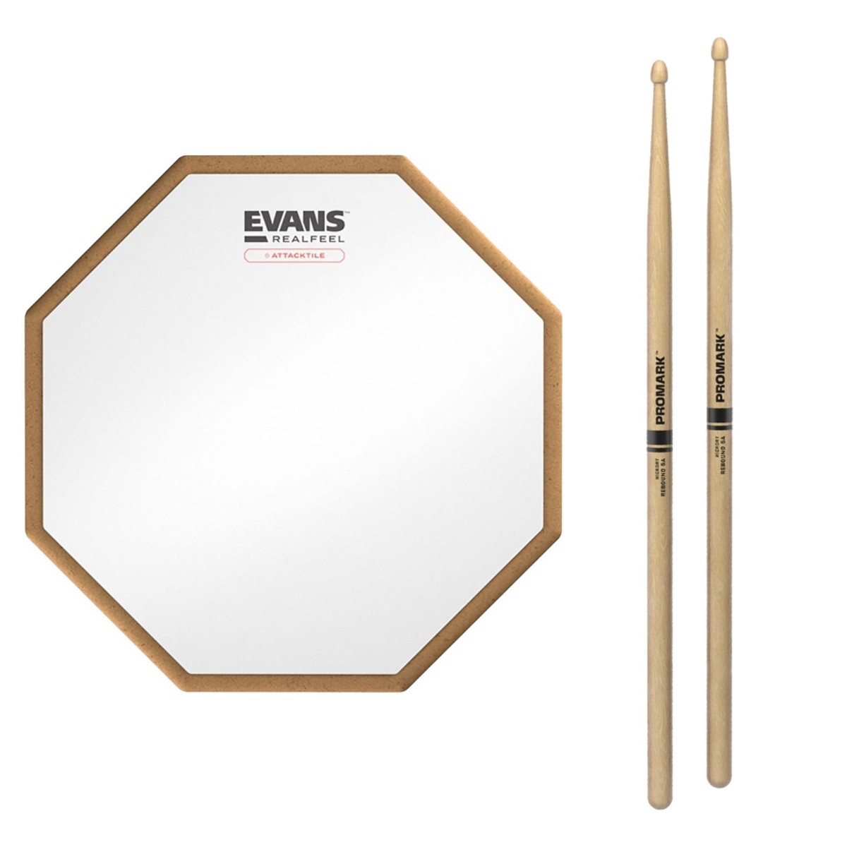 RealFeel Evans Attacktile Mountable Drum Pad & Promark Rebound 5A Hickory Sticks 10 Inch