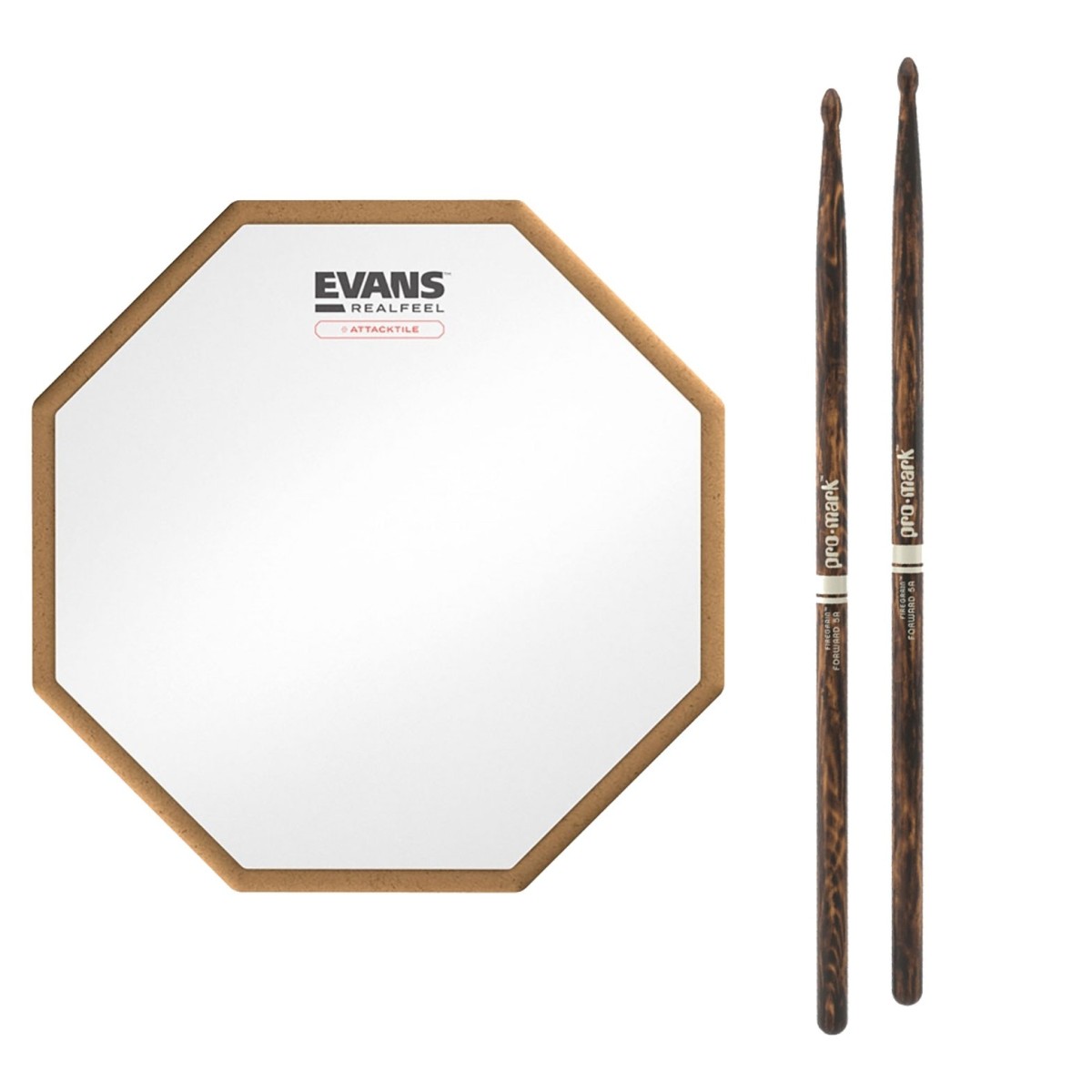 RealFeel Evans Attacktile Mountable Drum Pad & Promark Forward 5A FireGrain Hickory Sticks 10 Inch