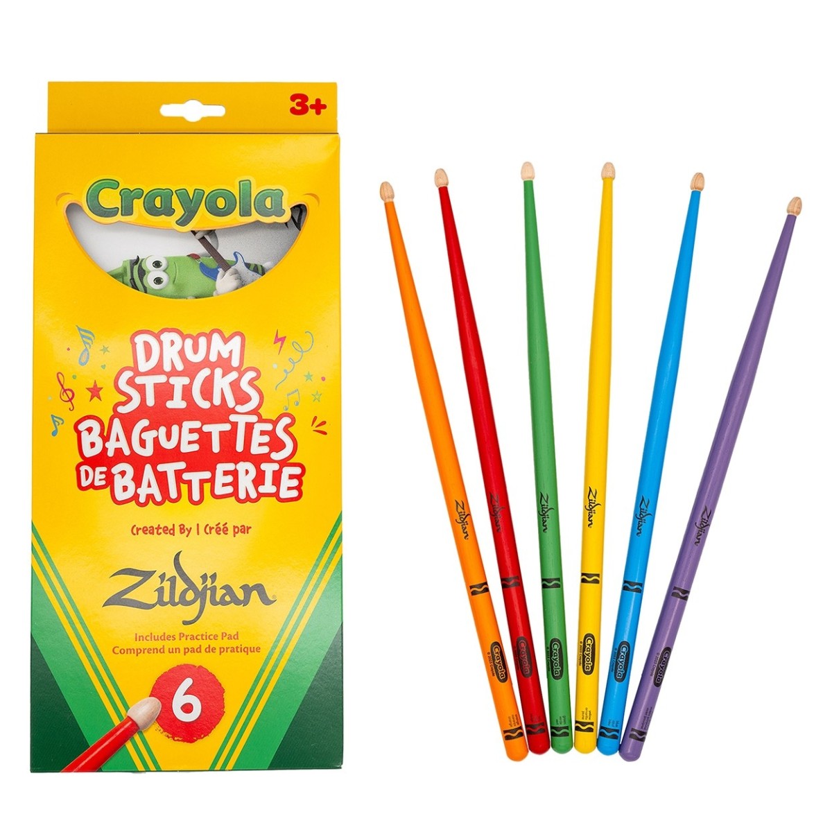 Zildjian X Crayola 6 Kids Drumsticks & Practice Pad