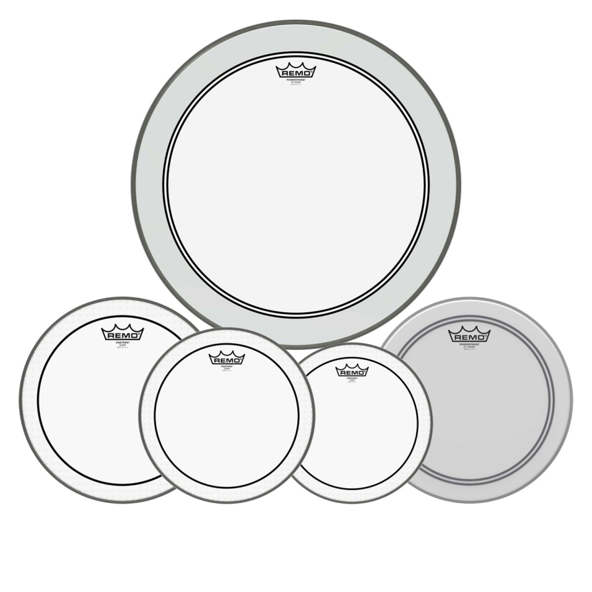 Remo Pinstripe Complete Pack - 10 12 14" Heads w/20 P3 + Free 14 Powerstroke 3