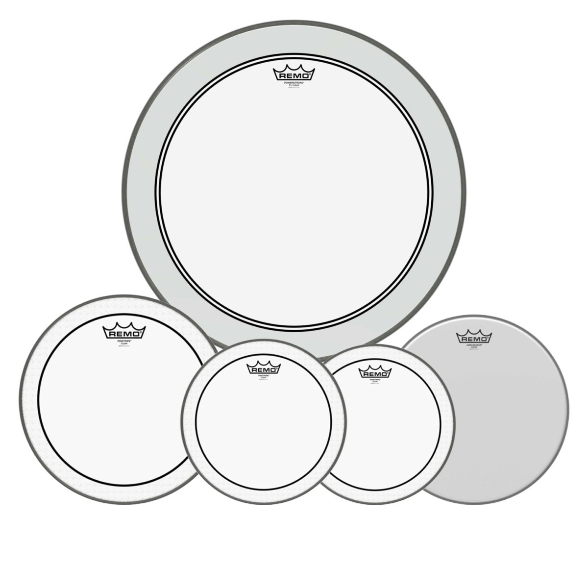 Remo Pinstripe Complete Pack - 10 12 16" Heads w/22 P3 + Free 14 Ambassador