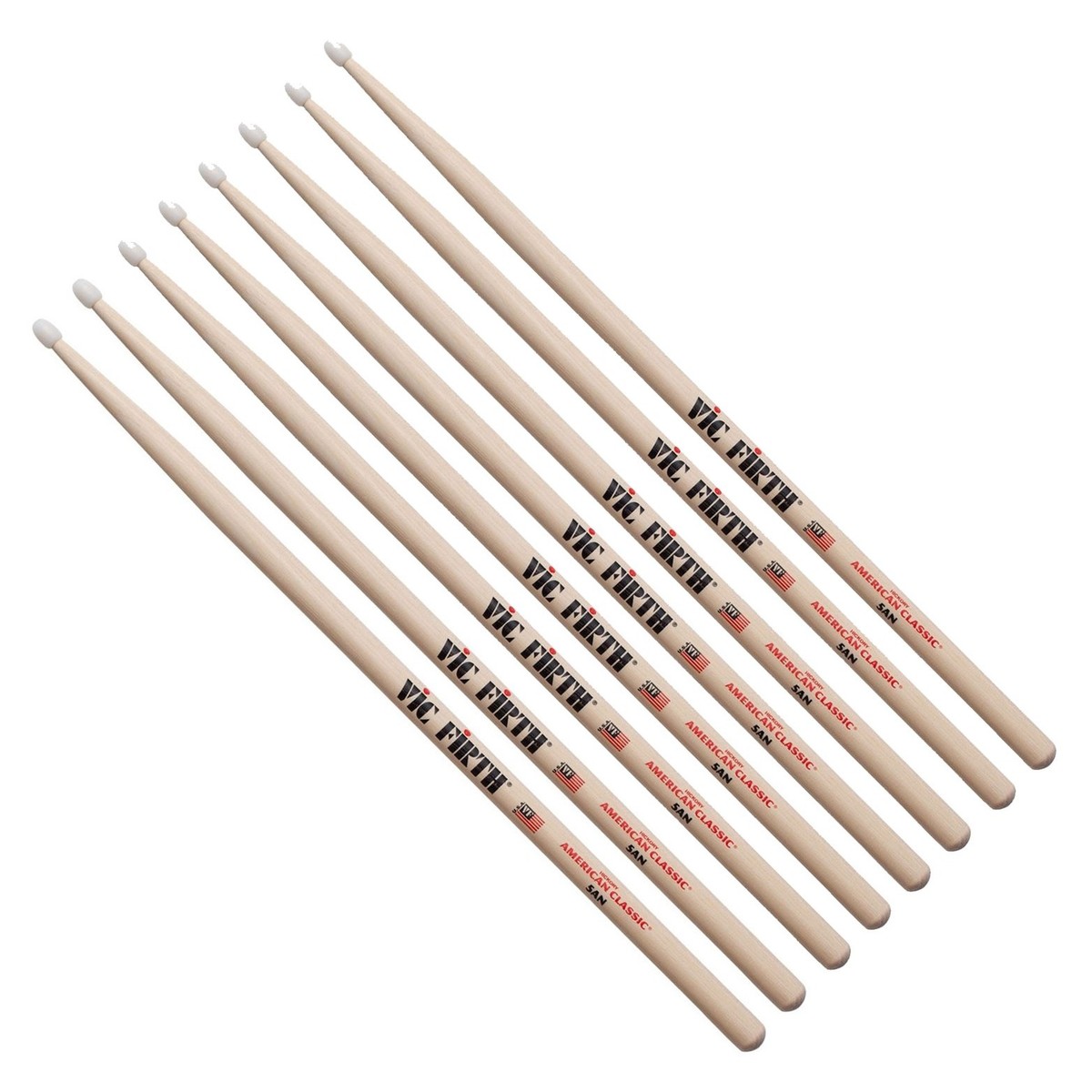 Vic Firth 5AN Nylon Tip Hickory Drumsticks 4 Pair Value Bundle
