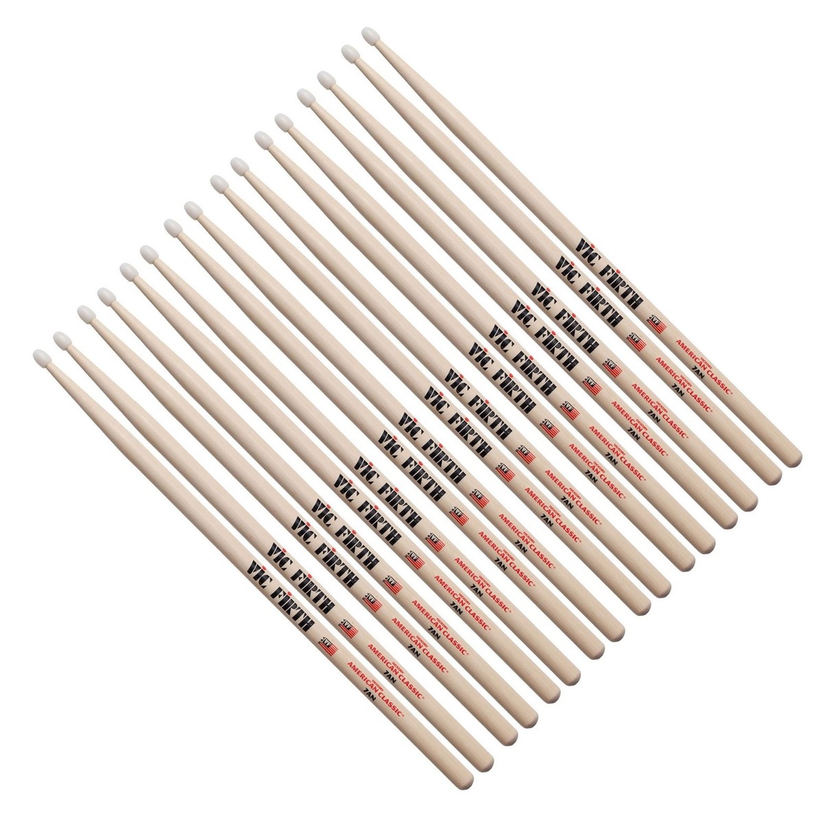 Vic Firth 7AN Nylon Tip Hickory Drumsticks 8 Pair Value