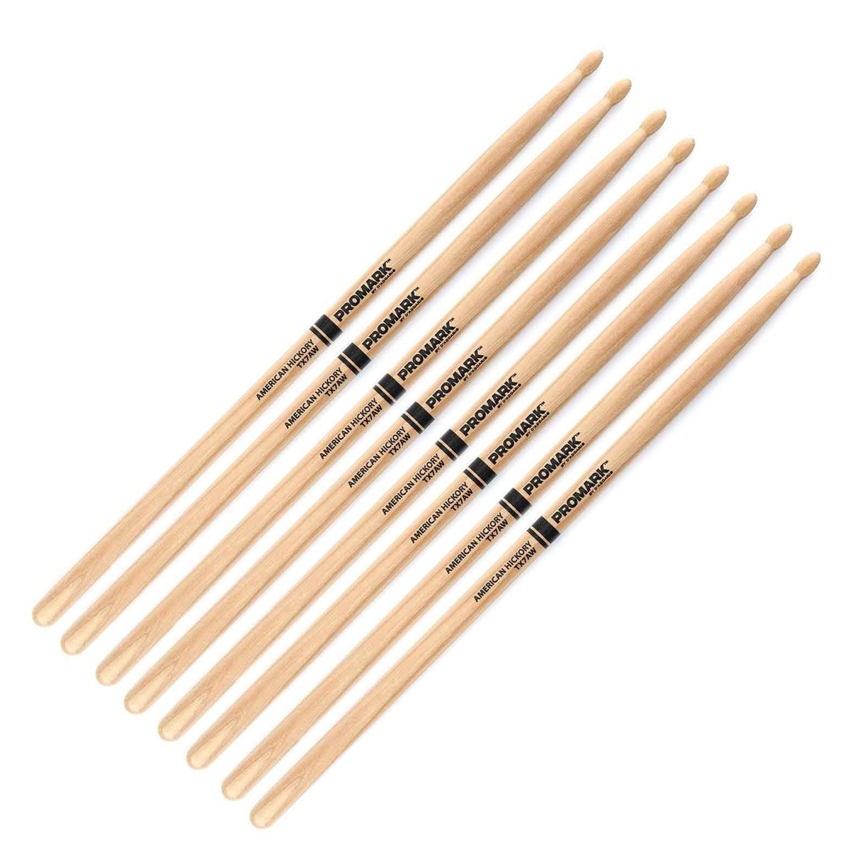 ProMark Hickory 7A Woodtip Drumsticks 4 Pair Value Bundle