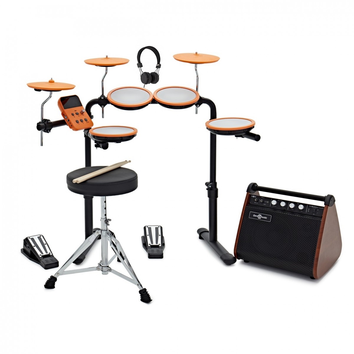 VISIONDRUM Compact Mesh Electronic Drum Kit Amp Pack Orange