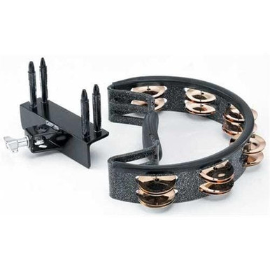 Pearl Half Moon Hand-held Tambourine with Gold Tone Jingles inc Mount