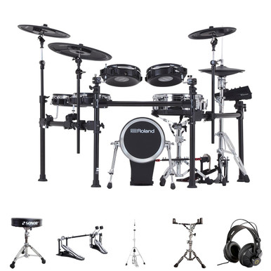 Roland TD713 Kit with Throne, Double Pedal, Sticks, Hi Hat Stand, Snare Stand, and Headphones