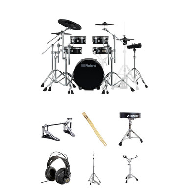 Roland VAD316 kit with throne, double pedal, headphones, sticks, hi hat stand and snare stand