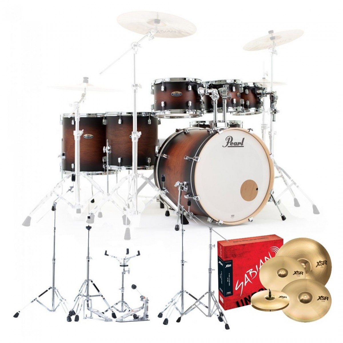 Pearl Decade Maple 7pc Pro Drum Kit w/Sabian XSRs Satin Brown Burst